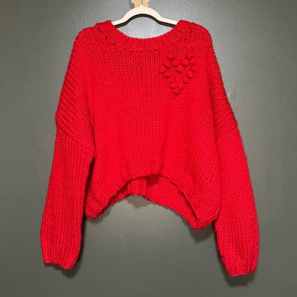 Lili Sidonio Sweaters - NWOT Lili Sidonio by Molly Bracken Red Cropped Sweater with Heart Detail